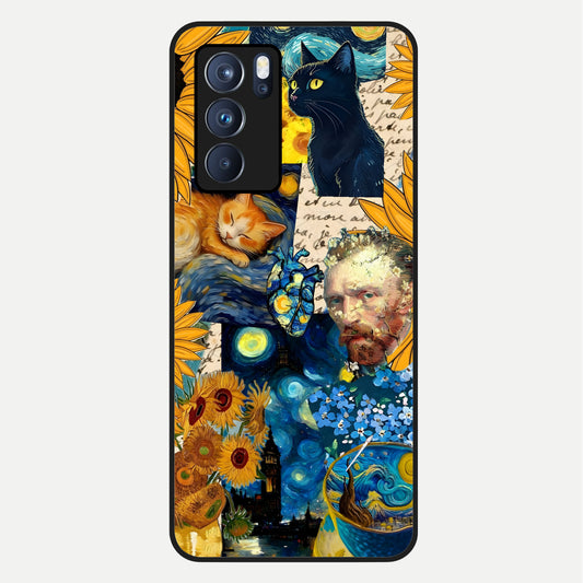  Sunflower Chic Mood Custom Name Glass Case For Oppo Reno 6 Pro back cover – full design glossy printed glass finish