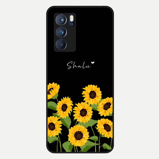  Sunflower Sky Bloom Glass Case For Oppo Reno 6 Pro back cover – full design glossy printed glass finish