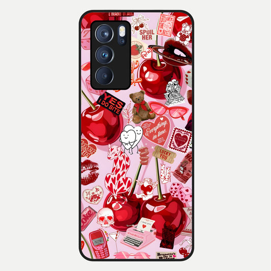  Sweet Cherry Chaos Glass Case For Oppo Reno 6 Pro back cover – full design glossy printed glass finish