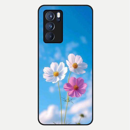  Tripple Flowers With Sky Glass Case For Oppo Reno 6 Pro back cover – full design glossy printed glass finish