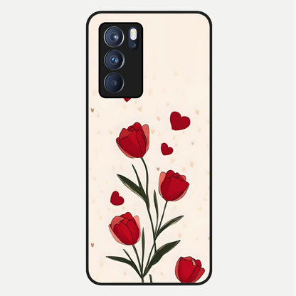  Tulip With Heart Glass Case For Oppo Reno 6 Pro back cover – full design glossy printed glass finish