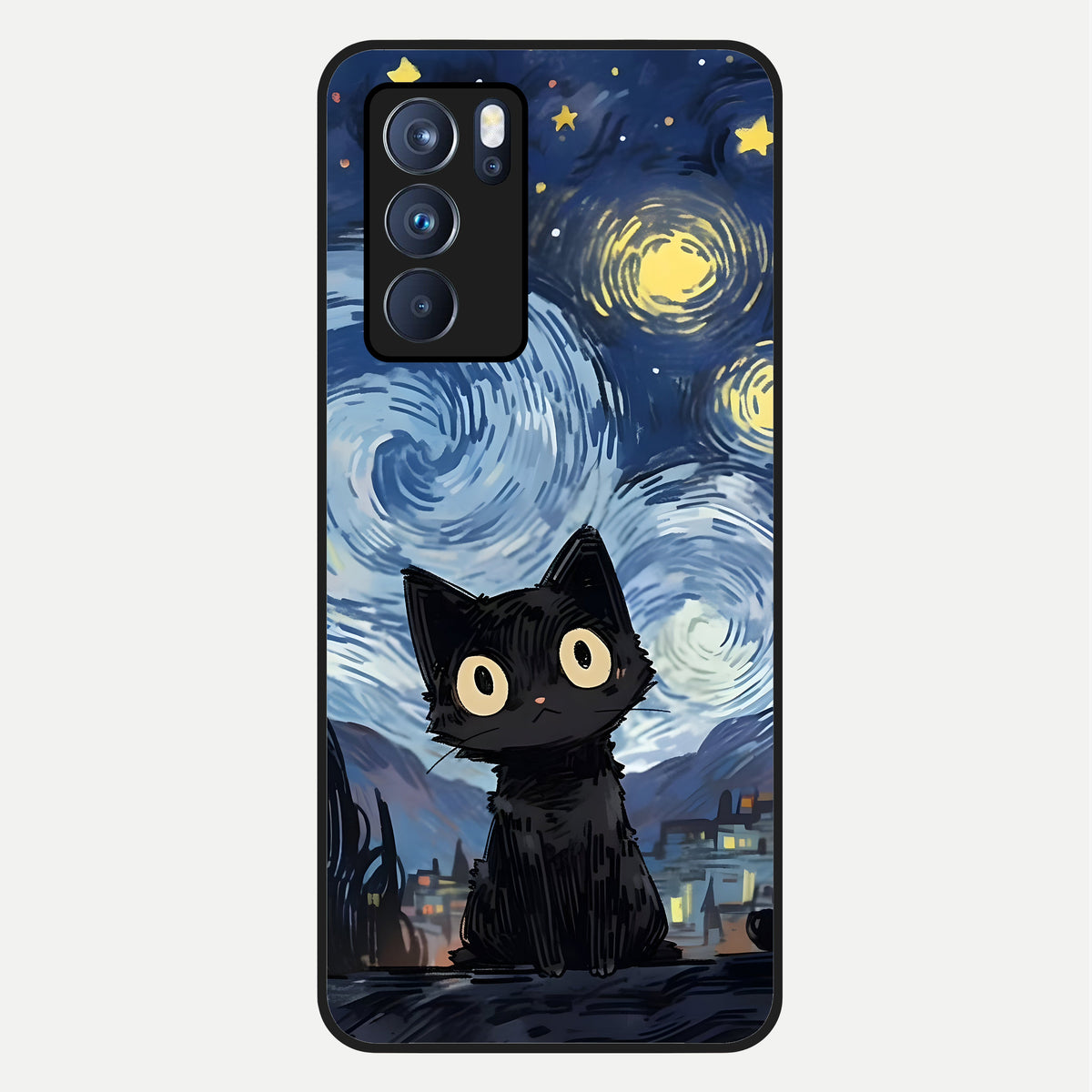  Van Gogh Cat Glass Case For Oppo Reno 6 Pro back cover – full design glossy printed glass finish
