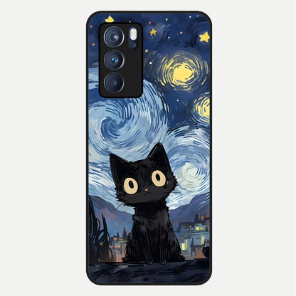  Van Gogh Cat Glass Case For Oppo Reno 6 Pro back cover – full design glossy printed glass finish