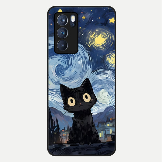  Van Gogh Cat Glass Case For Oppo Reno 6 Pro back cover – full design glossy printed glass finish