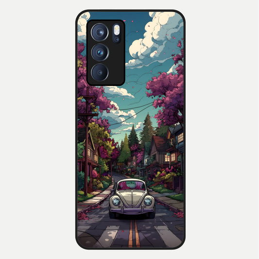  Vintage Street Drive Glass Case For Oppo Reno 6 Pro back cover – full design glossy printed glass finish