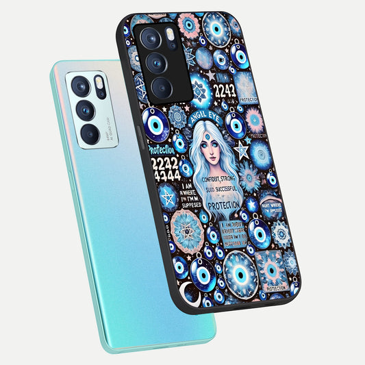  Angel Aura Shield phone case For Oppo Reno 6 Pro showing premium glass back cover with detailed artwork
