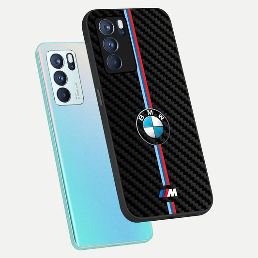  BMW Pattern phone case For Oppo Reno 6 Pro showing premium glass back cover with detailed artwork