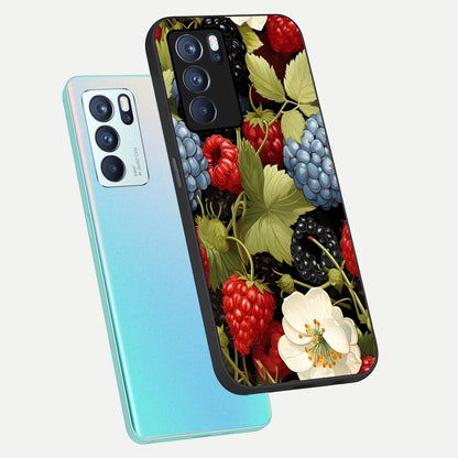  Berry Bloom Charm phone case For Oppo Reno 6 Pro showing premium glass back cover with detailed artwork