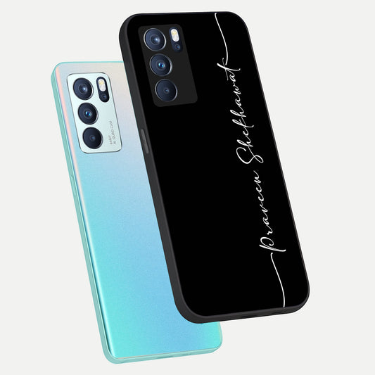  Black Tune Custom Name phone case For Oppo Reno 6 Pro showing premium glass back cover with detailed artwork
