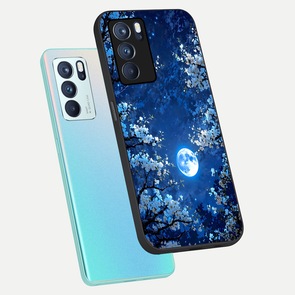  Blossom Moonlight Sky phone case For Oppo Reno 6 Pro showing premium glass back cover with detailed artwork