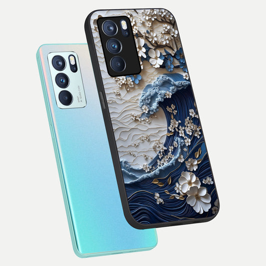  Blossom Wave Art phone case For Oppo Reno 6 Pro showing premium glass back cover with detailed artwork