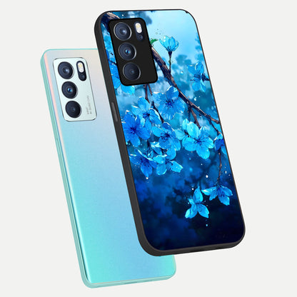  Blue Blossoms Branch phone case For Oppo Reno 6 Pro showing premium glass back cover with detailed artwork