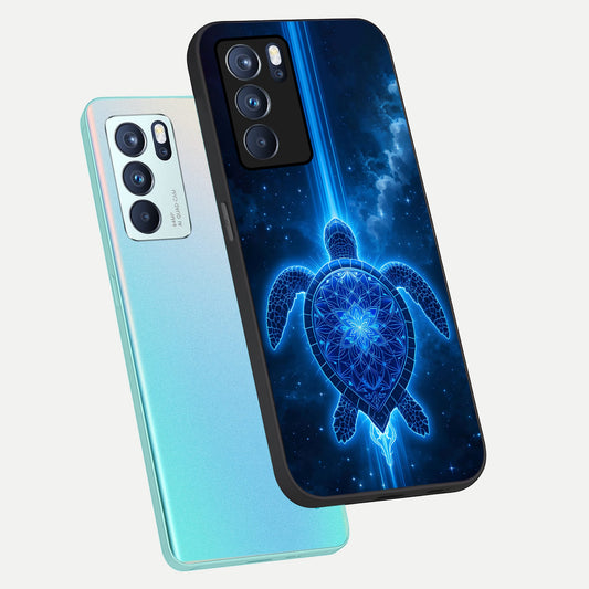  Blue Galaxy Turtle phone case For Oppo Reno 6 Pro showing premium glass back cover with detailed artwork