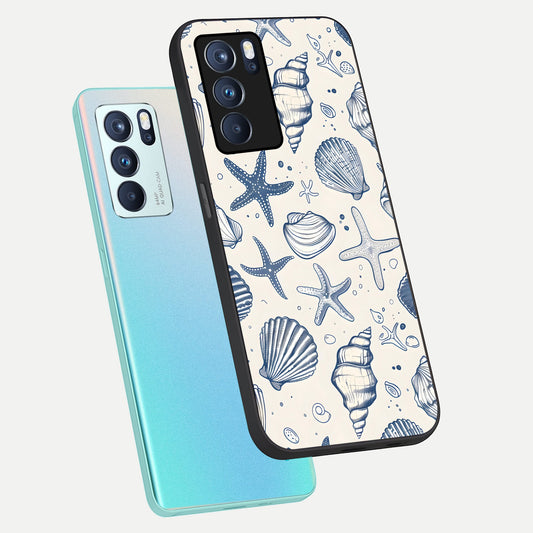  Blue Ocean Outline phone case For Oppo Reno 6 Pro showing premium glass back cover with detailed artwork