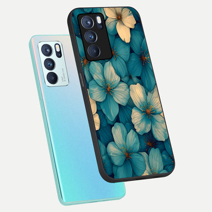  Blue Shade Floral phone case For Oppo Reno 6 Pro showing premium glass back cover with detailed artwork