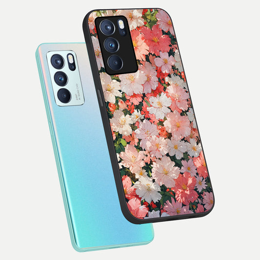  Blush Bloom Field phone case For Oppo Reno 6 Pro showing premium glass back cover with detailed artwork