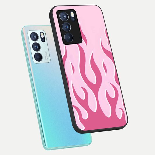  Blush Flame Energy phone case For Oppo Reno 6 Pro showing premium glass back cover with detailed artwork