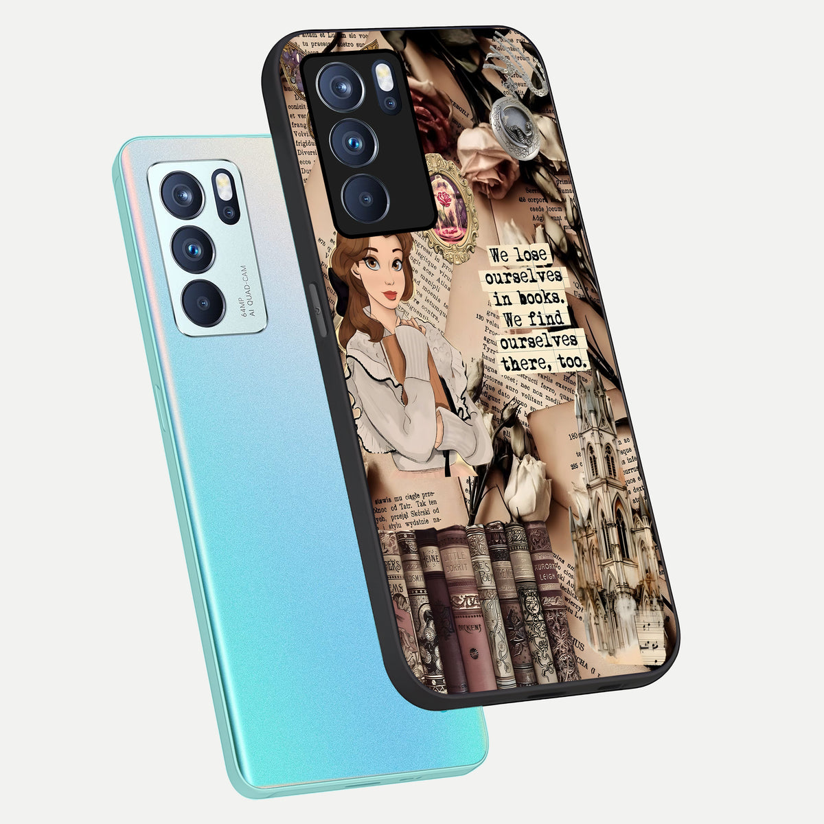  Bookish Dream World phone case For Oppo Reno 6 Pro showing premium glass back cover with detailed artwork