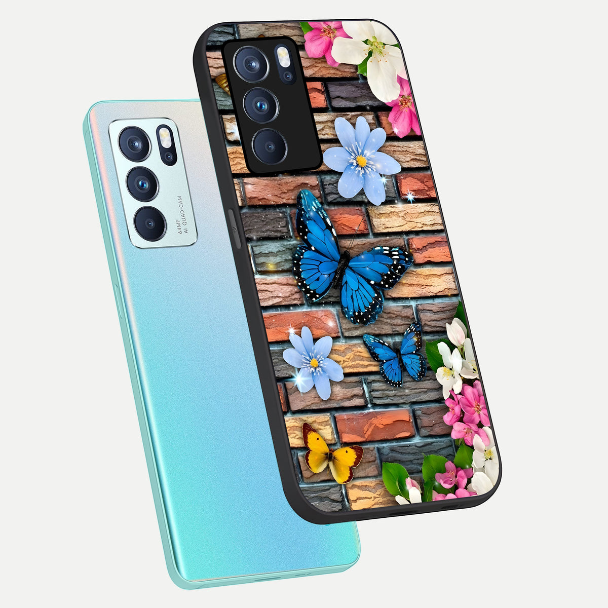  Brick Bloom Flight phone case For Oppo Reno 6 Pro showing premium glass back cover with detailed artwork