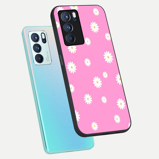  Bubblegum Daisy Pop phone case For Oppo Reno 6 Pro showing premium glass back cover with detailed artwork