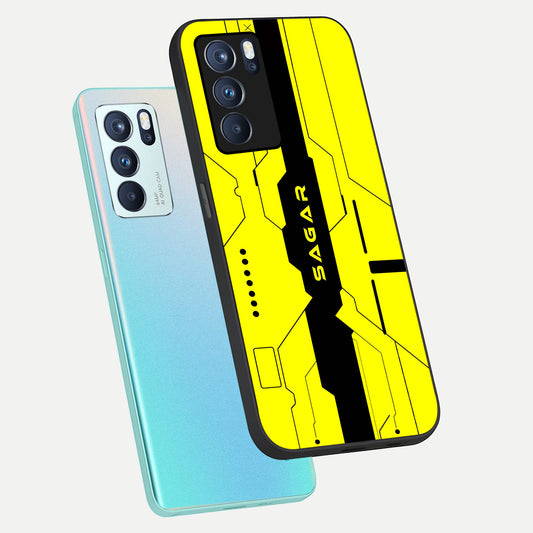  Circuit CYBERPUNK Custom Name phone case For Oppo Reno 6 Pro showing premium glass back cover with detailed artwork