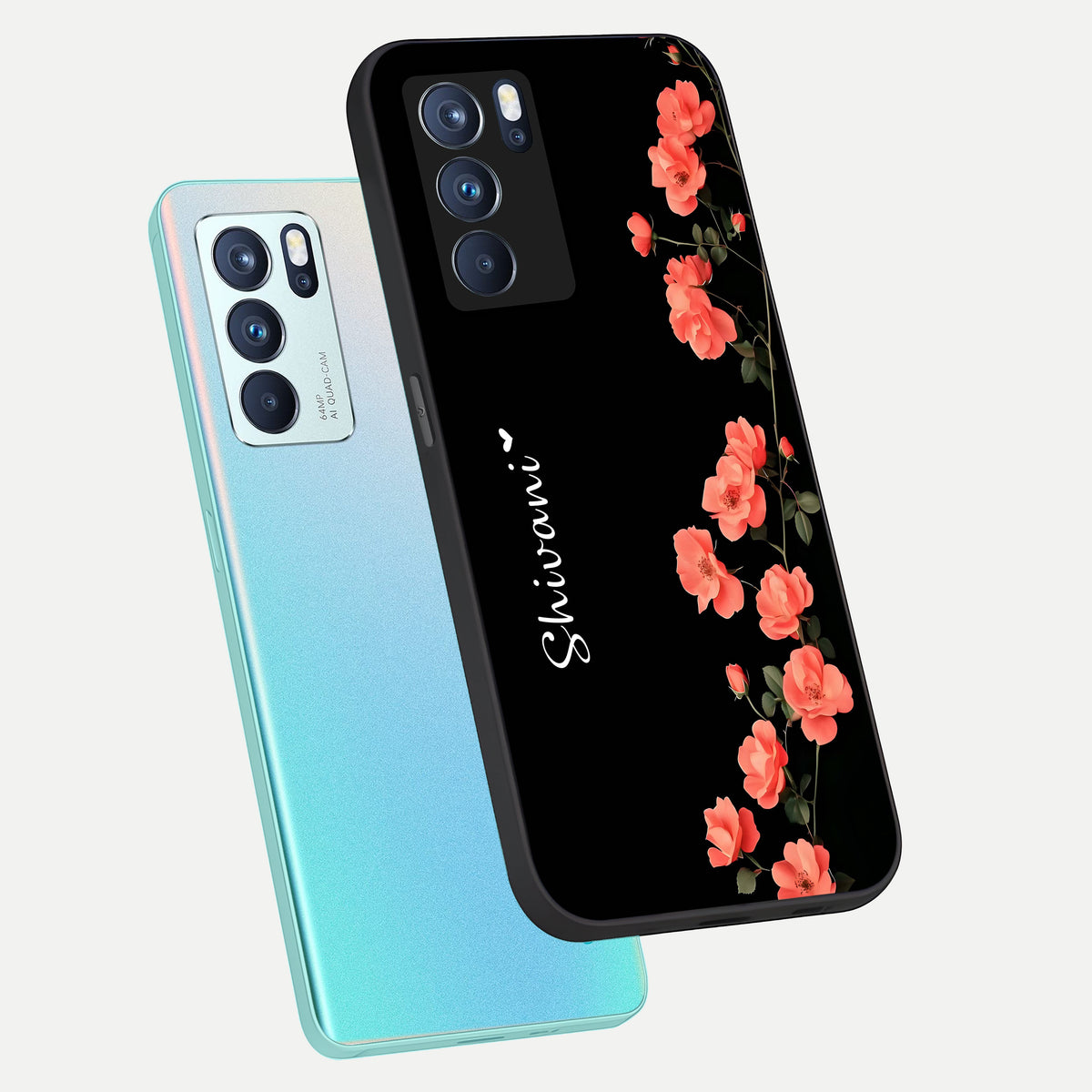  Crimson Bloom Grace Custom Name phone case For Oppo Reno 6 Pro showing premium glass back cover with detailed artwork