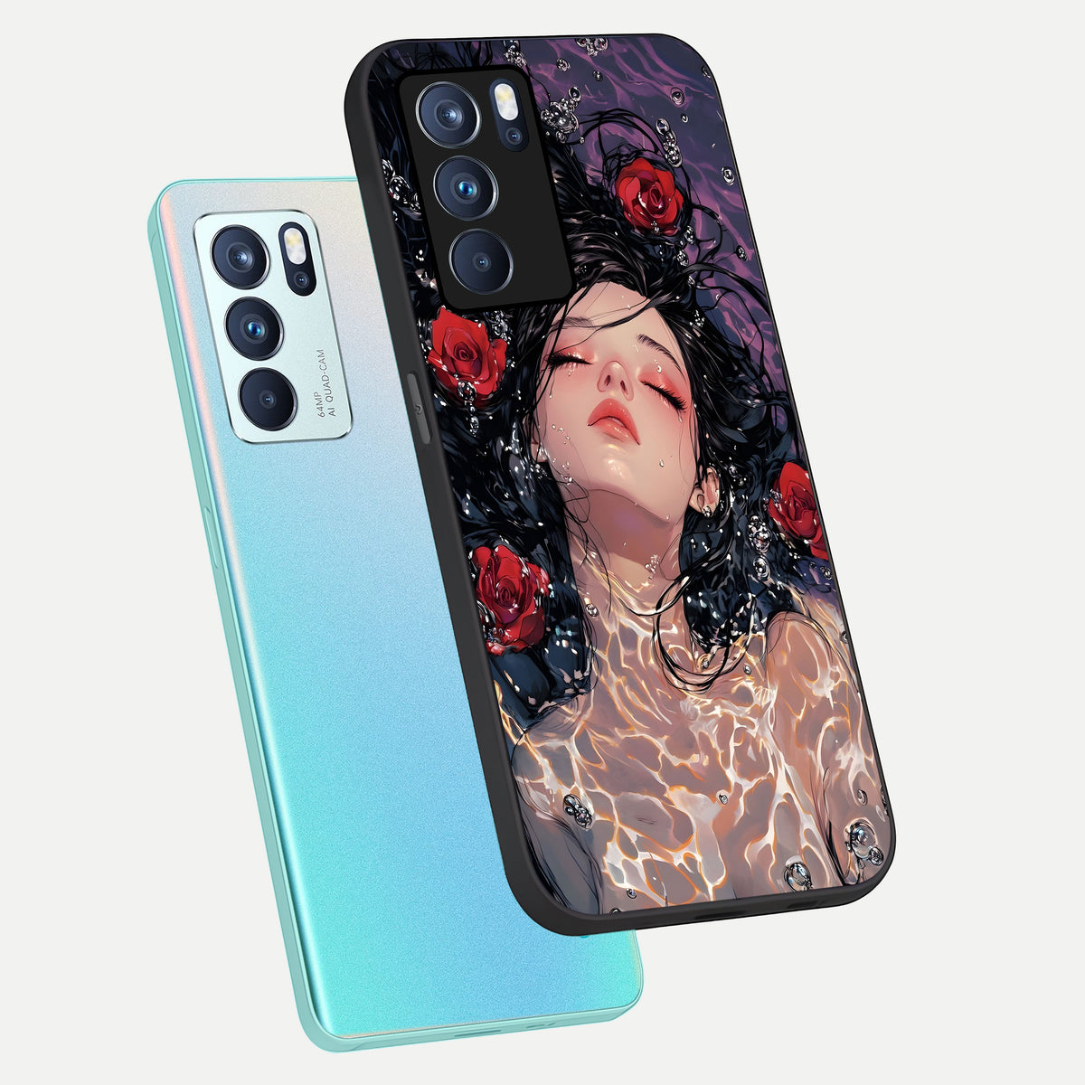  Crimson Rose Serenity phone case For Oppo Reno 6 Pro showing premium glass back cover with detailed artwork