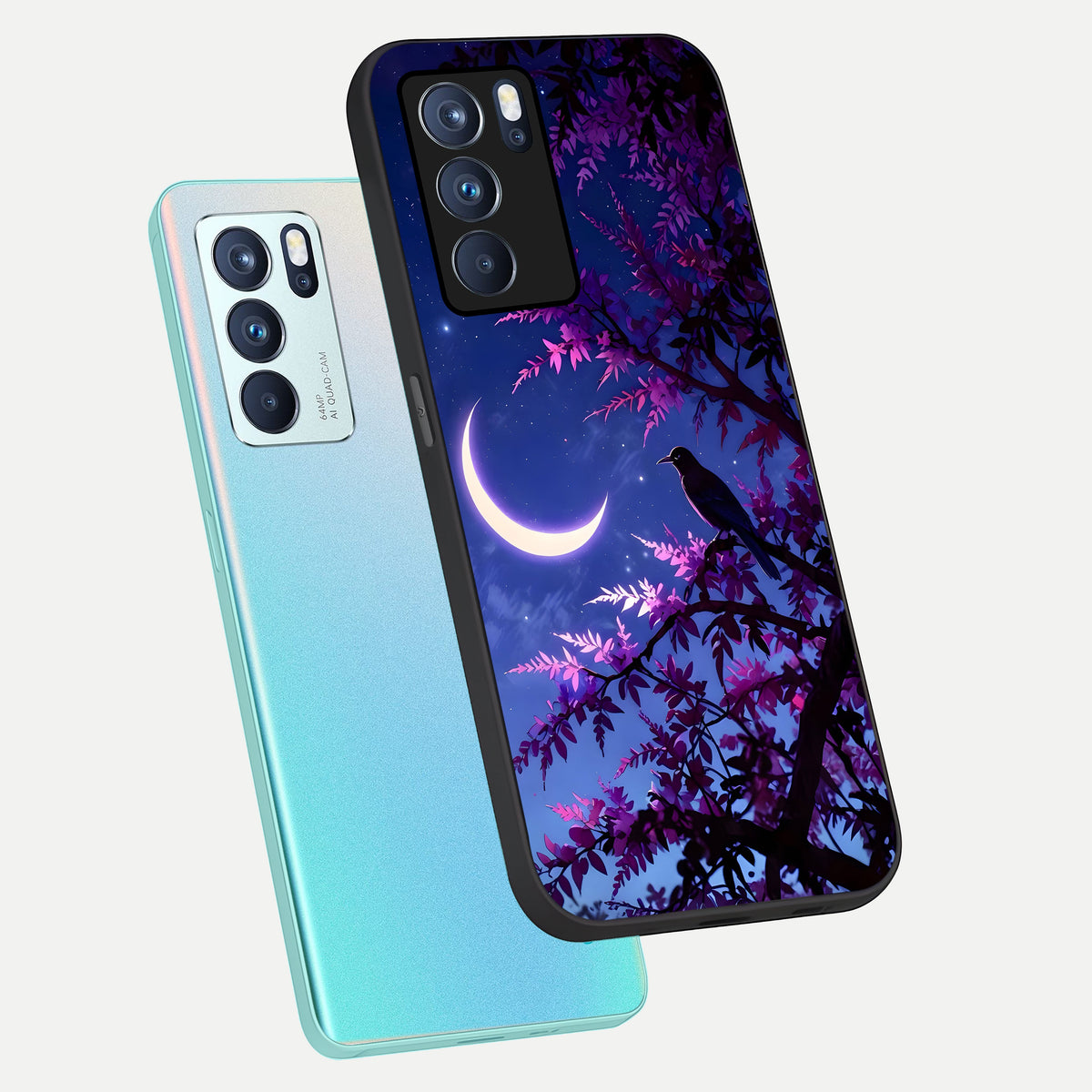  Crow And Moon Scenery phone case For Oppo Reno 6 Pro showing premium glass back cover with detailed artwork