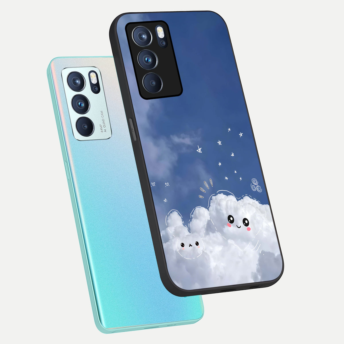  Cute Blossom Cloud phone case For Oppo Reno 6 Pro showing premium glass back cover with detailed artwork