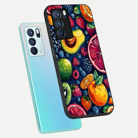  Cute Fruits Art phone case For Oppo Reno 6 Pro showing premium glass back cover with detailed artwork