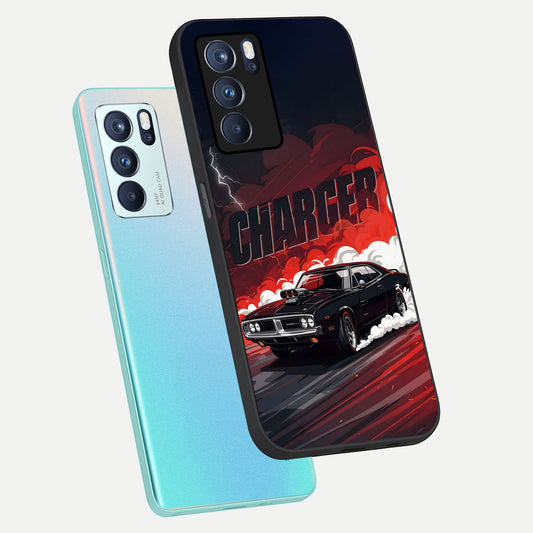  Dark Charger Fury phone case For Oppo Reno 6 Pro showing premium glass back cover with detailed artwork