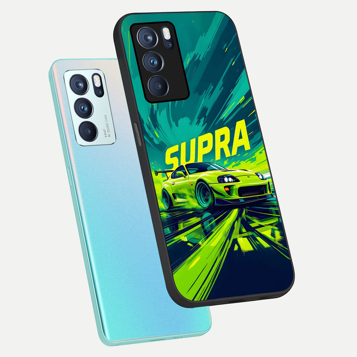  Electric Supra Thunder phone case For Oppo Reno 6 Pro showing premium glass back cover with detailed artwork