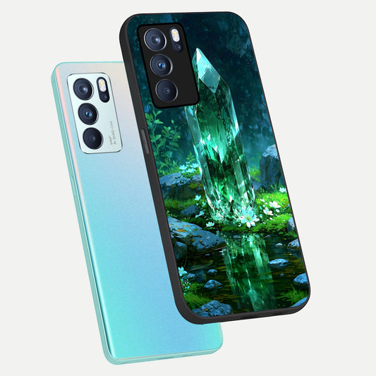  Emerald Light Crystal phone case For Oppo Reno 6 Pro showing premium glass back cover with detailed artwork