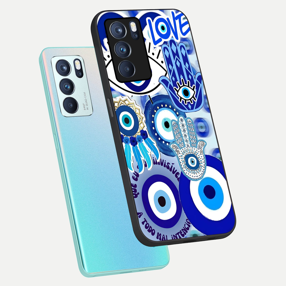  Evil Eyes Dream phone case For Oppo Reno 6 Pro showing premium glass back cover with detailed artwork