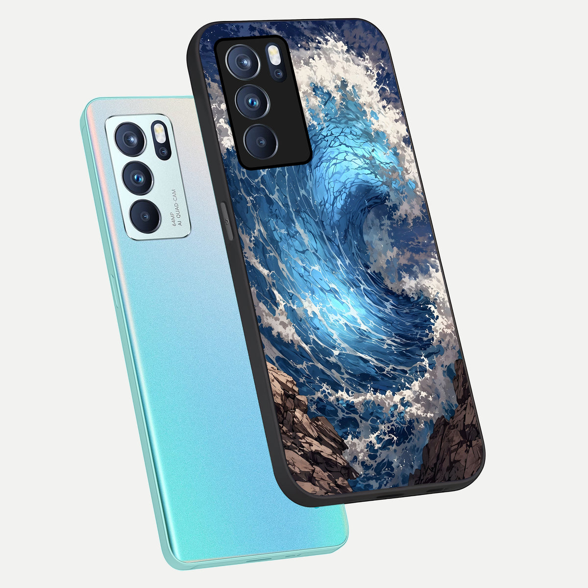  Giant Ocean Wave phone case For Oppo Reno 6 Pro showing premium glass back cover with detailed artwork