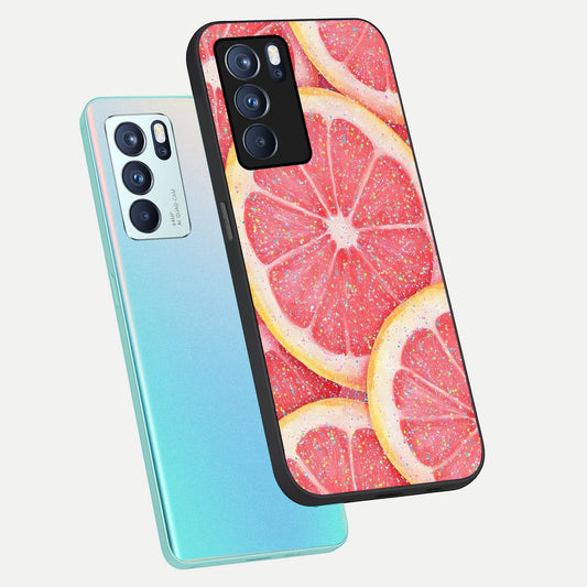  Glitter Grapefruit phone case For Oppo Reno 6 Pro showing premium glass back cover with detailed artwork