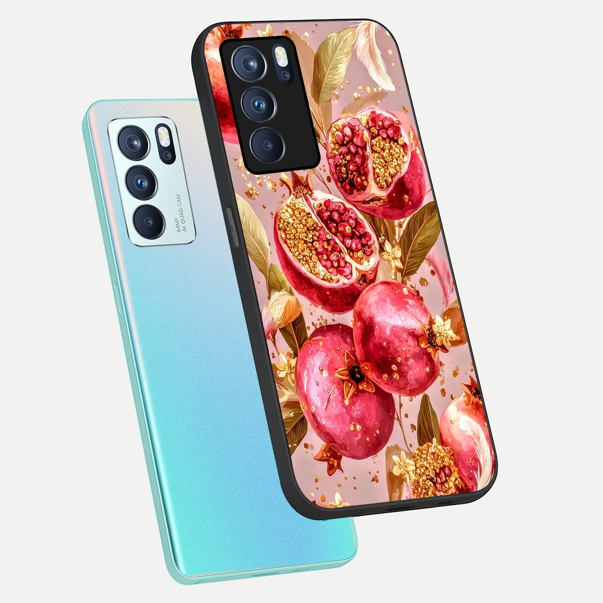  Golden Bloom Glow phone case For Oppo Reno 6 Pro showing premium glass back cover with detailed artwork