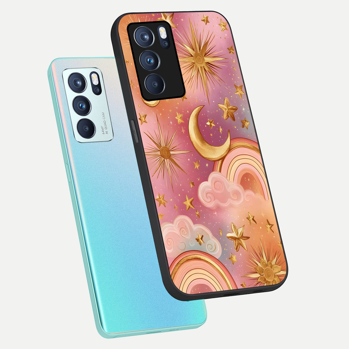  Golden Celestial Dreams phone case For Oppo Reno 6 Pro showing premium glass back cover with detailed artwork