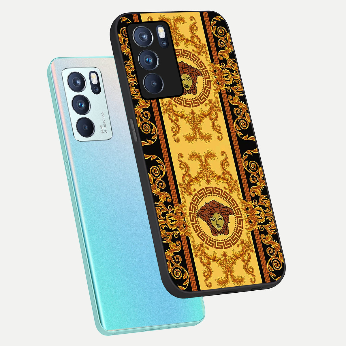  Golden Royal Heritage phone case For Oppo Reno 6 Pro showing premium glass back cover with detailed artwork