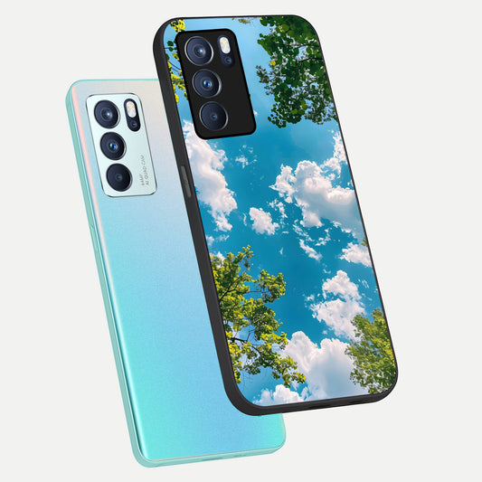  Green Moon Energy phone case For Oppo Reno 6 Pro showing premium glass back cover with detailed artwork
