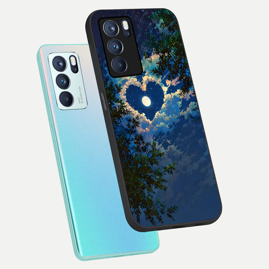  Heart With Moon Sky phone case For Oppo Reno 6 Pro showing premium glass back cover with detailed artwork