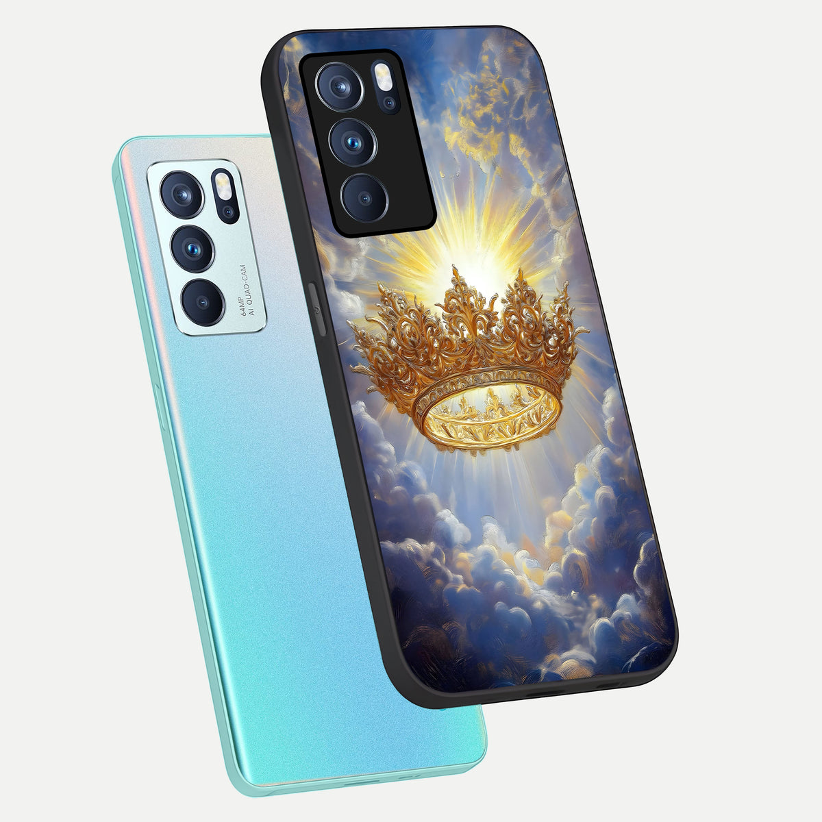 Heavenly Crown Light phone case For Oppo Reno 6 Pro showing premium glass back cover with detailed artwork