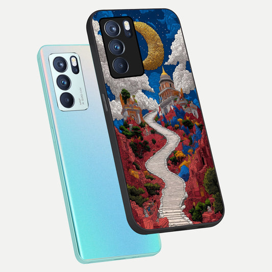  Heavenly Moon Path phone case For Oppo Reno 6 Pro showing premium glass back cover with detailed artwork