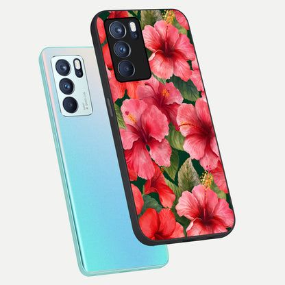  Hibiscus Pattern phone case For Oppo Reno 6 Pro showing premium glass back cover with detailed artwork