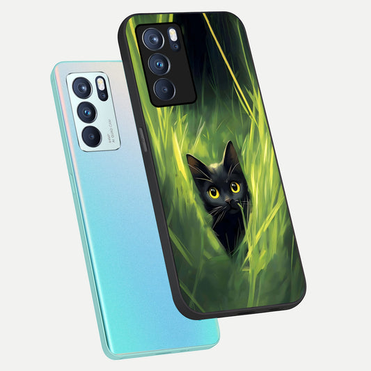  Hidden Cat Whisper phone case For Oppo Reno 6 Pro showing premium glass back cover with detailed artwork