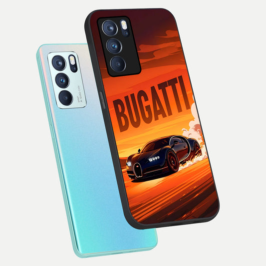  Inferno Bugatti Storm phone case For Oppo Reno 6 Pro showing premium glass back cover with detailed artwork