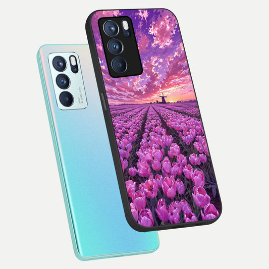  Lavender Dream Skies phone case For Oppo Reno 6 Pro showing premium glass back cover with detailed artwork