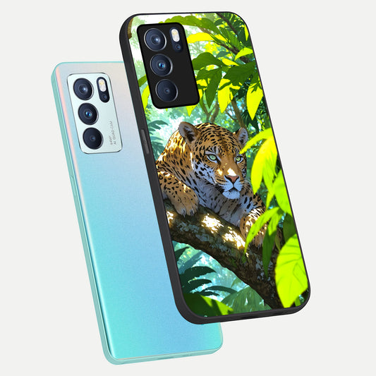  Leopard in Jungle phone case For Oppo Reno 6 Pro showing premium glass back cover with detailed artwork