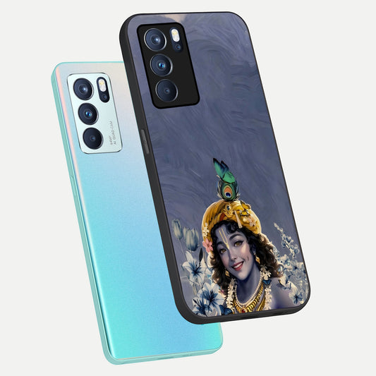  Lord Krishna phone case For Oppo Reno 6 Pro showing premium glass back cover with detailed artwork