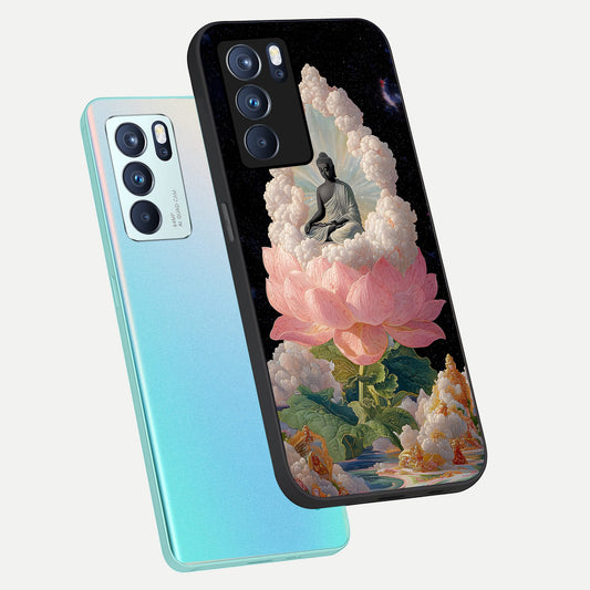  Lotus Divine Peace phone case For Oppo Reno 6 Pro showing premium glass back cover with detailed artwork